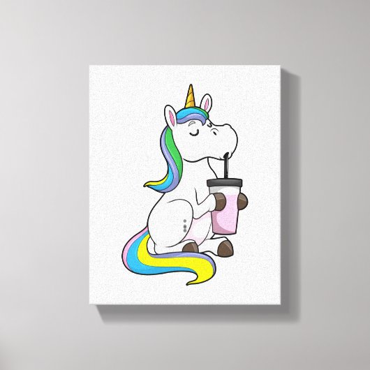 Unicorn met Bubble Tea Canvas Afdruk (Voorkant)