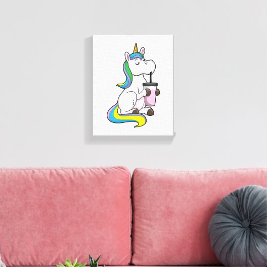 Unicorn met Bubble Tea Canvas Afdruk (Insitu (Woonkamer))