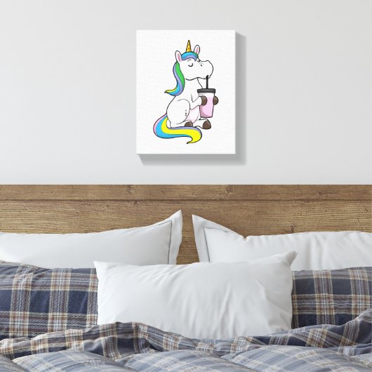 Unicorn met Bubble Tea Canvas Afdruk (Insitu (Slaapkamer))