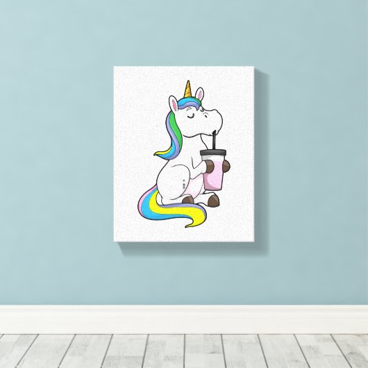 Unicorn met Bubble Tea Canvas Afdruk (Insitu (Houten vloer))