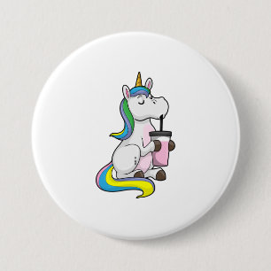 Unicorn met Bubble Tea Ronde Button 7,6 Cm