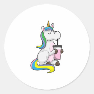 Unicorn met Bubble Tea Ronde Sticker