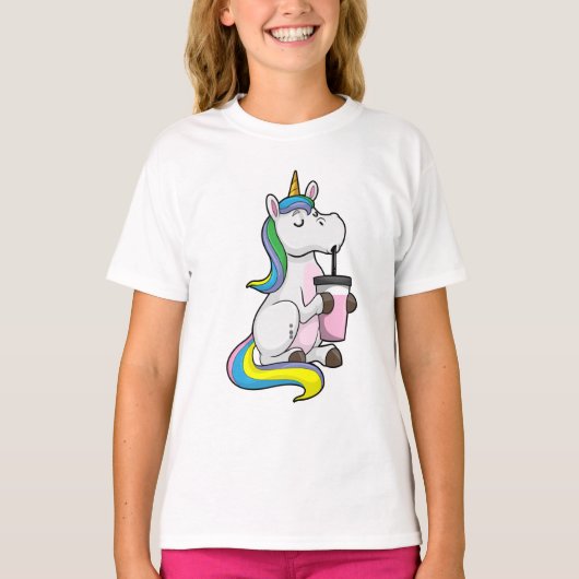 Unicorn met Bubble Tea T-shirt (Voorkant)