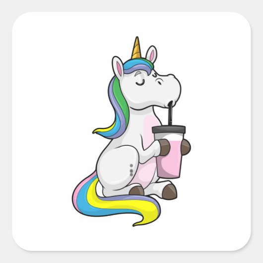 Unicorn met Bubble Tea Vierkante Sticker (Voorkant)