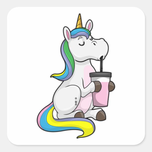 Unicorn met Bubble Tea Vierkante Sticker (Voorkant)
