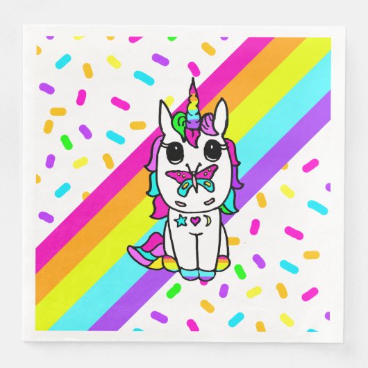 Unicorn met Butterfly op Nose regenboogspringen Servet (Voorkant)