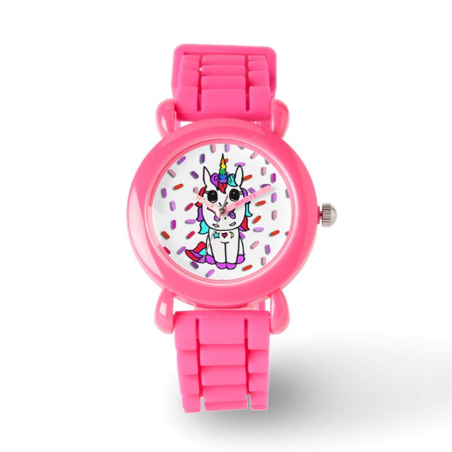 Unicorn met Butterfly op Nose Snoep Sprinkles Horloge (Voorkant)