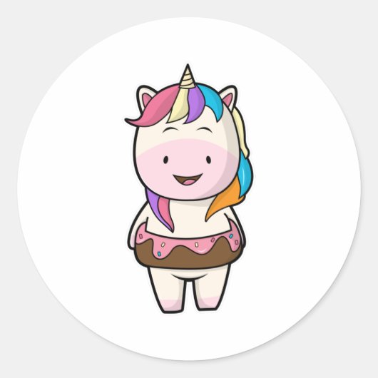 Unicorn met chocolade donut ronde sticker (Voorkant)