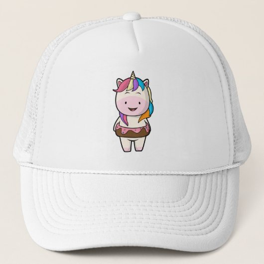 Unicorn met chocolade donut trucker pet (Voorkant)