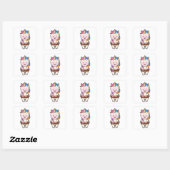 Unicorn met chocolade donut vierkante sticker (Vel)