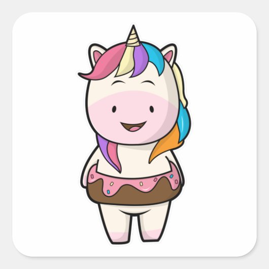 Unicorn met chocolade donut vierkante sticker (Voorkant)