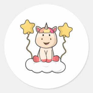 Unicorn met Cloud & Stars Ronde Sticker
