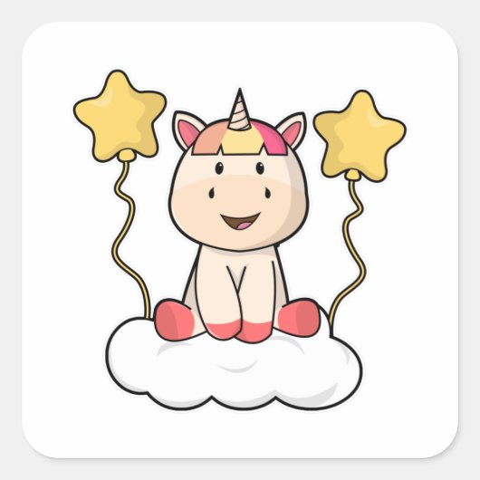Unicorn met Cloud & Stars Vierkante Sticker (Voorkant)