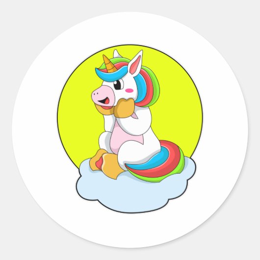 Unicorn met Cloud & Sun Ronde Sticker (Voorkant)