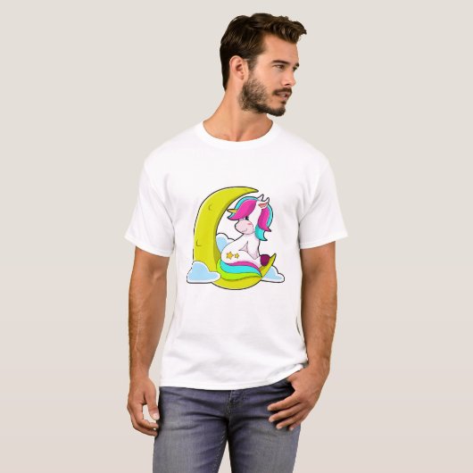 Unicorn met Clouds & Moon T-shirt (Voorkant volledig)