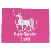 Unicorn met Daisies Birthday Name Large Cadeautasje (Achterkant)