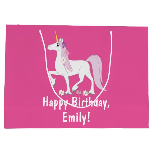 Unicorn met Daisies Birthday Name Large Cadeautasje (Achterkant)