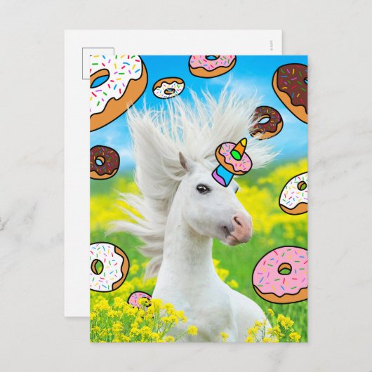 Unicorn met Donuts Uitnodiging Briefkaart (Voorkant / Achterkant)