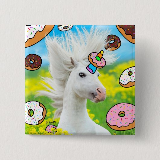 Unicorn met Donuts Vierkante Button 5,1 Cm (Voorkant)