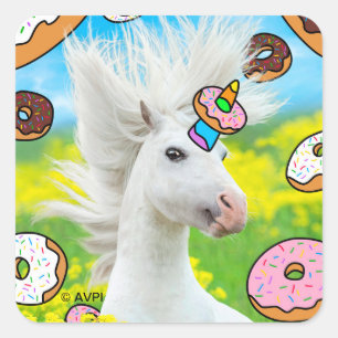 Unicorn met Donuts Vierkante Sticker