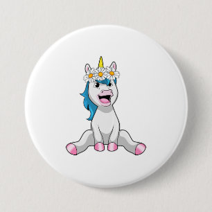 Unicorn met Flowers Daisy Ronde Button 7,6 Cm