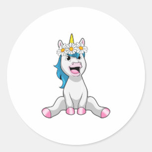 Unicorn met Flowers Daisy Ronde Sticker