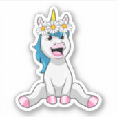 Unicorn met Flowers Daisy Sticker (Voorkant)