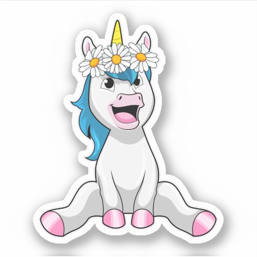 Unicorn met Flowers Daisy Sticker (Voorkant)
