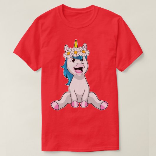Unicorn met Flowers Daisy T-shirt (Design voorkant)