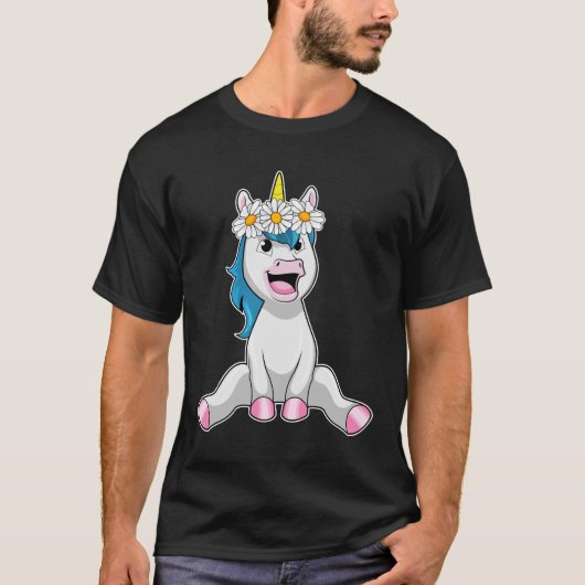 Unicorn met Flowers Daisy T-shirt (Voorkant)