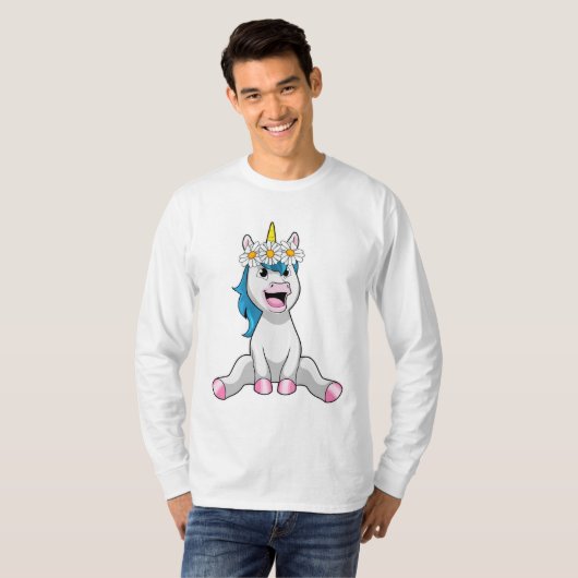 Unicorn met Flowers Daisy T-shirt (Voorkant volledig)