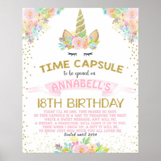Unicorn met Flowers First Birthday Time Capsule S Poster