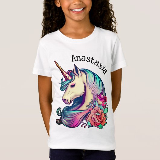 Unicorn met Flowers Vector Art T-Shirt (Voorkant)