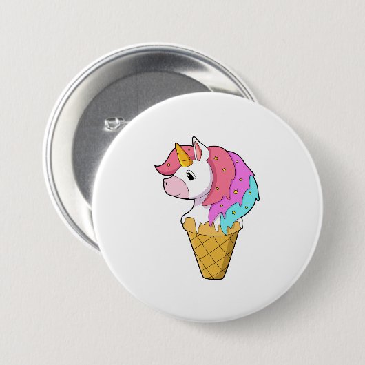 Unicorn met ijs ronde button 7,6 cm (Voorkant /achterkant)
