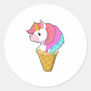 Unicorn met ijs ronde sticker