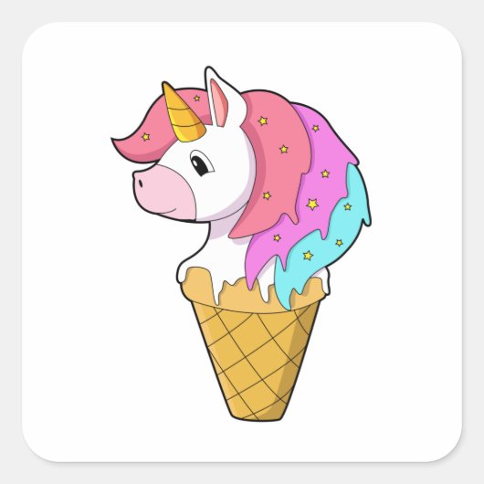 Unicorn met ijs vierkante sticker (Voorkant)