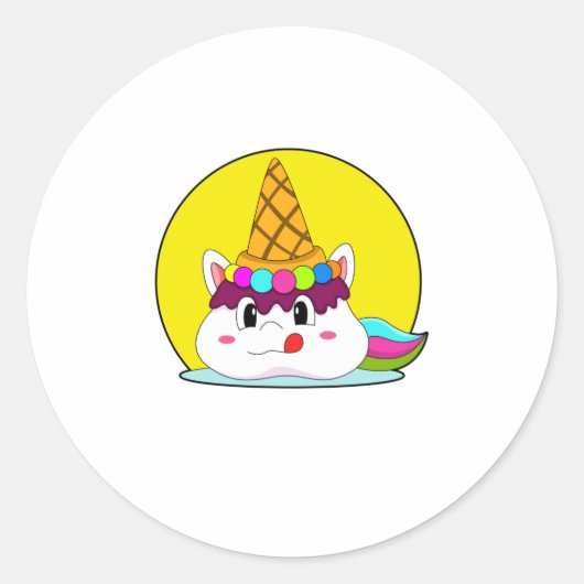 Unicorn met ijscrème ronde sticker (Voorkant)