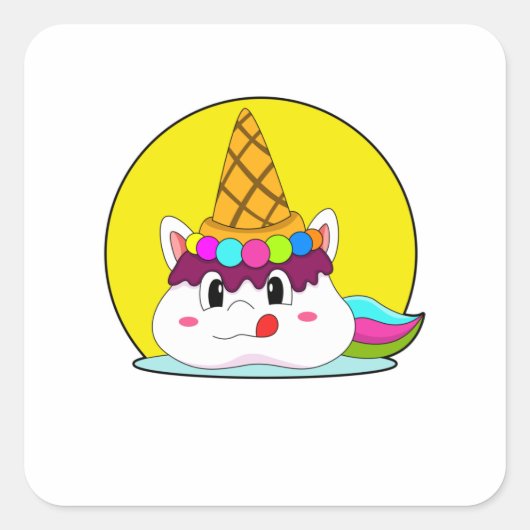 Unicorn met ijscrème vierkante sticker (Voorkant)