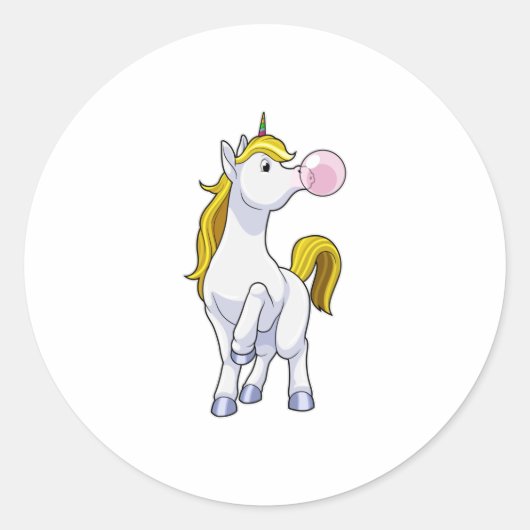 Unicorn met kauwgom ronde sticker (Voorkant)