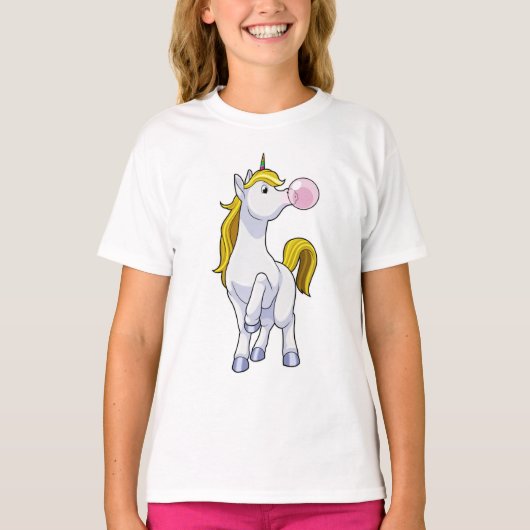 Unicorn met kauwgom t-shirt (Voorkant)