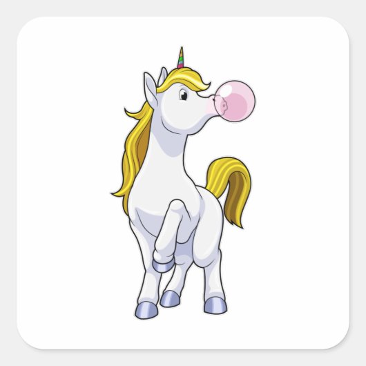 Unicorn met kauwgom vierkante sticker (Voorkant)