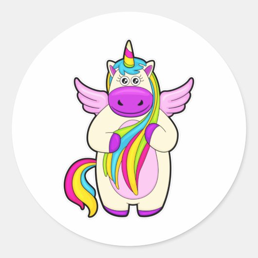 Unicorn met kleurrijke stoelen ronde sticker (Voorkant)