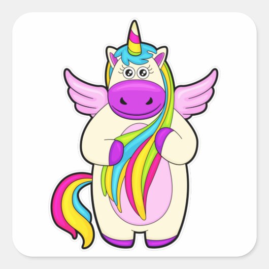 Unicorn met kleurrijke stoelen vierkante sticker (Voorkant)
