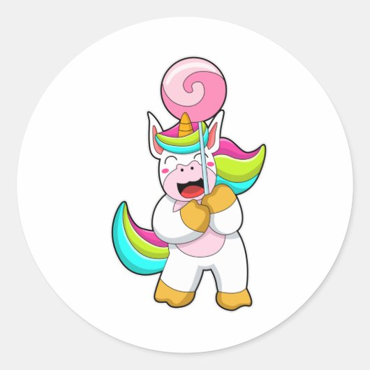 Unicorn met Lollipop Ronde Sticker (Voorkant)