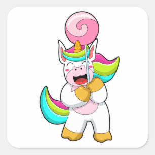 Unicorn met Lollipop Vierkante Sticker