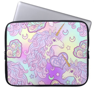 Unicorn met meerkleurige mane, vlinderregenboog, laptop sleeve