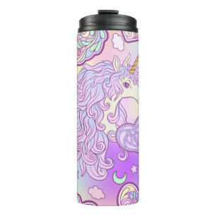 Unicorn met meerkleurige mane, vlinderregenboog, thermosbeker