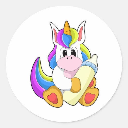 Unicorn met melkfles ronde sticker (Voorkant)