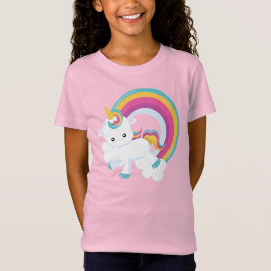 Unicorn met Rainbow Girl T-Shirt (Voorkant)