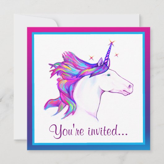 Unicorn met Rainbow Mane Happy Birthday Kaart (Voorkant)